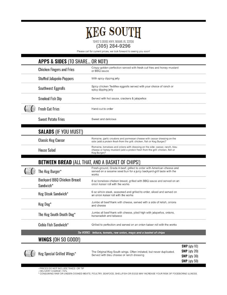 Keg South Pinecrest Menu image 1